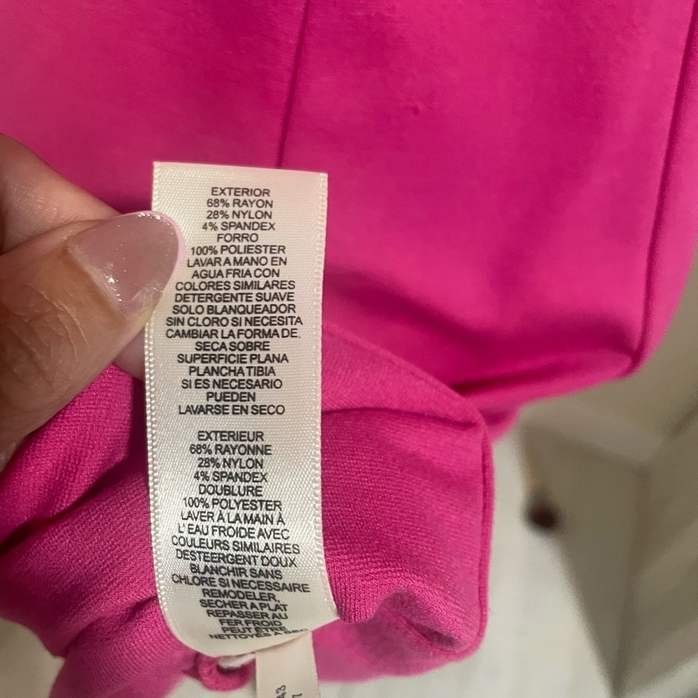 Eliza J Embroidered V-Neck Shift Dress Bright Barbie Pink Sleeveless Ponte EUC - Picture 3 of 11
